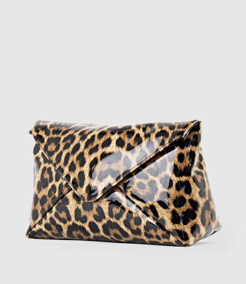 NERYS Envelope Clutch in Leopard Patent Edward Meller