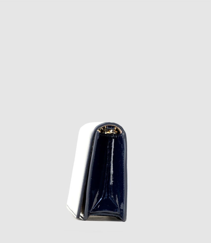 Navy blue patent leather clutch bag sale