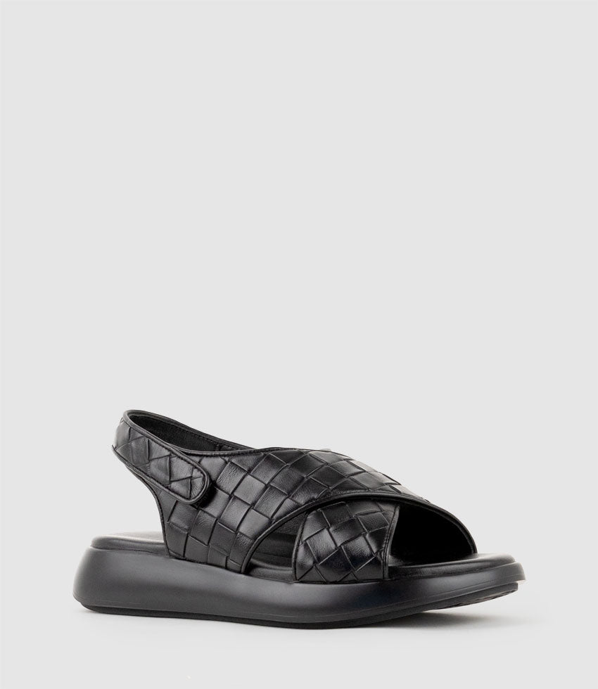 OBAMA Crossover Sandal on Unit in Black Weave - Edward Meller