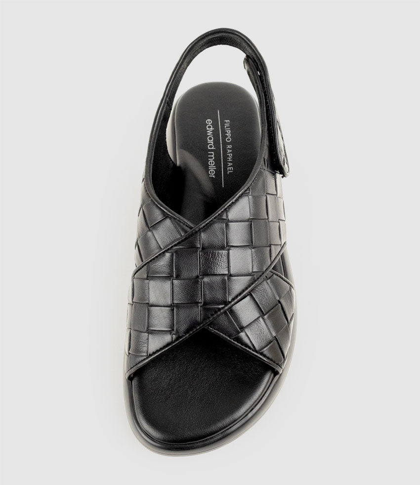 OBAMA Crossover Sandal on Unit in Black Weave - Edward Meller