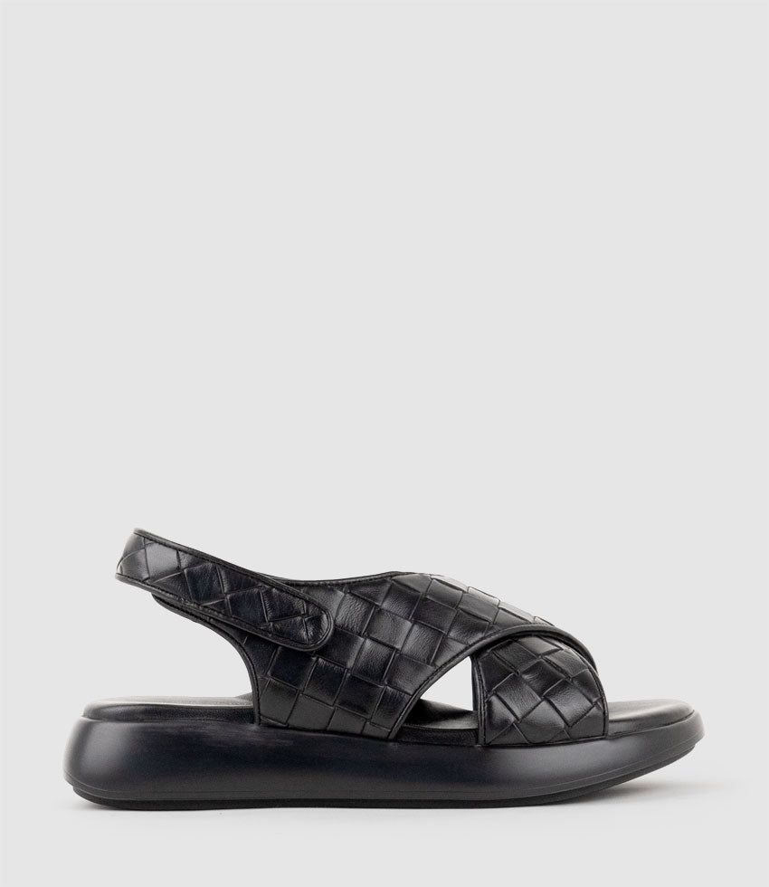 OBAMA Crossover Sandal on Unit in Black Weave - Edward Meller