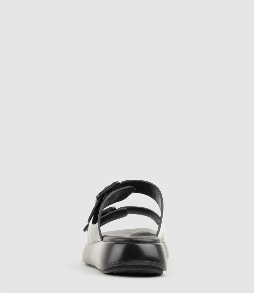 OSAKA Two Strap Slide on Unit in Black Crinkle Patent - Edward Meller