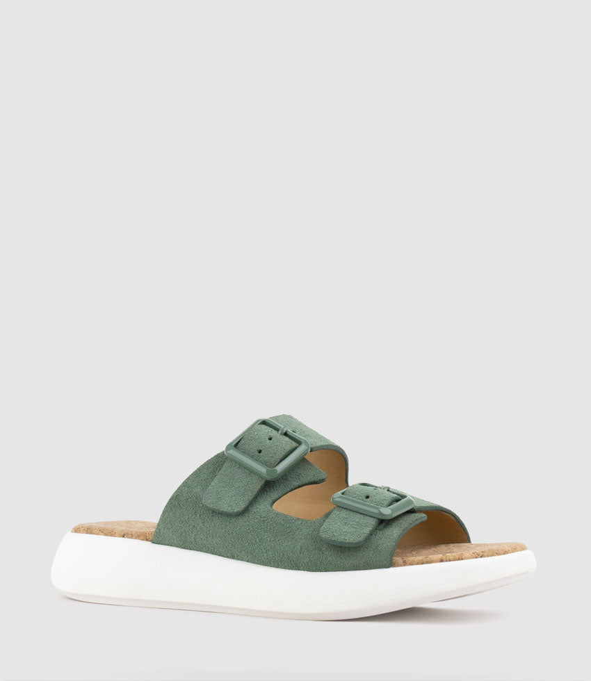 OSAKA Two Strap Slide on Unit in Hairy Sage Suede - Edward Meller