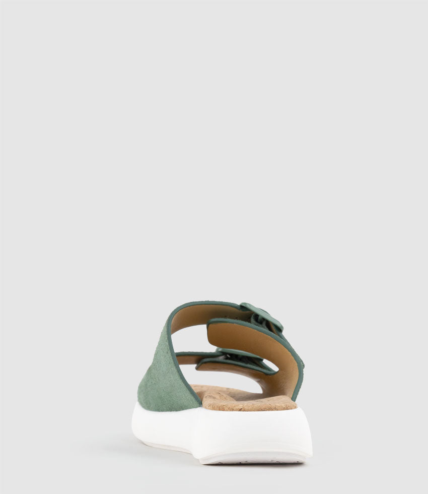 OSAKA Two Strap Slide on Unit in Hairy Sage Suede - Edward Meller