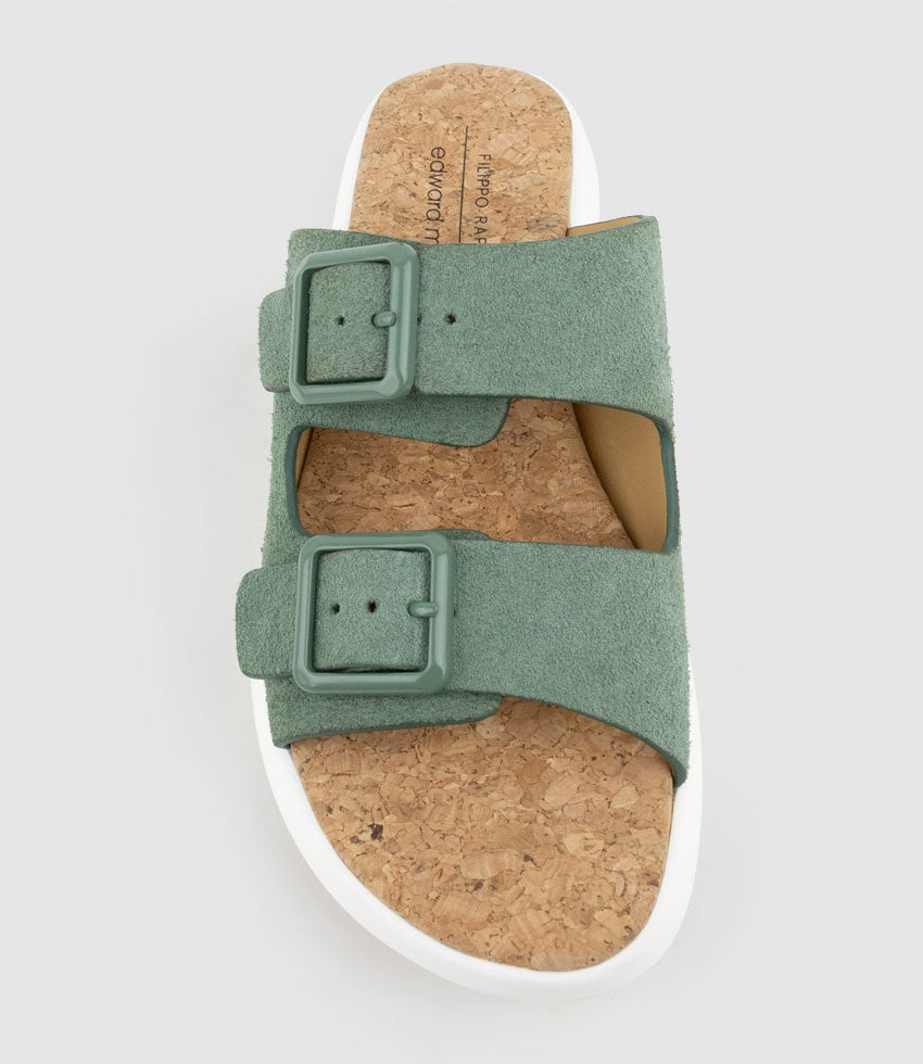 OSAKA Two Strap Slide on Unit in Hairy Sage Suede - Edward Meller