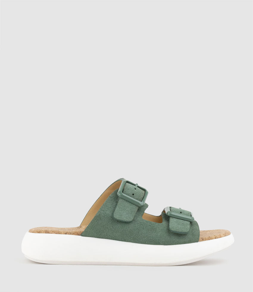 OSAKA Two Strap Slide on Unit in Hairy Sage Suede - Edward Meller