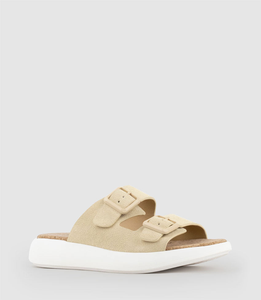 OSAKA Two Strap Slide on Unit in Hairy Sand Suede - Edward Meller