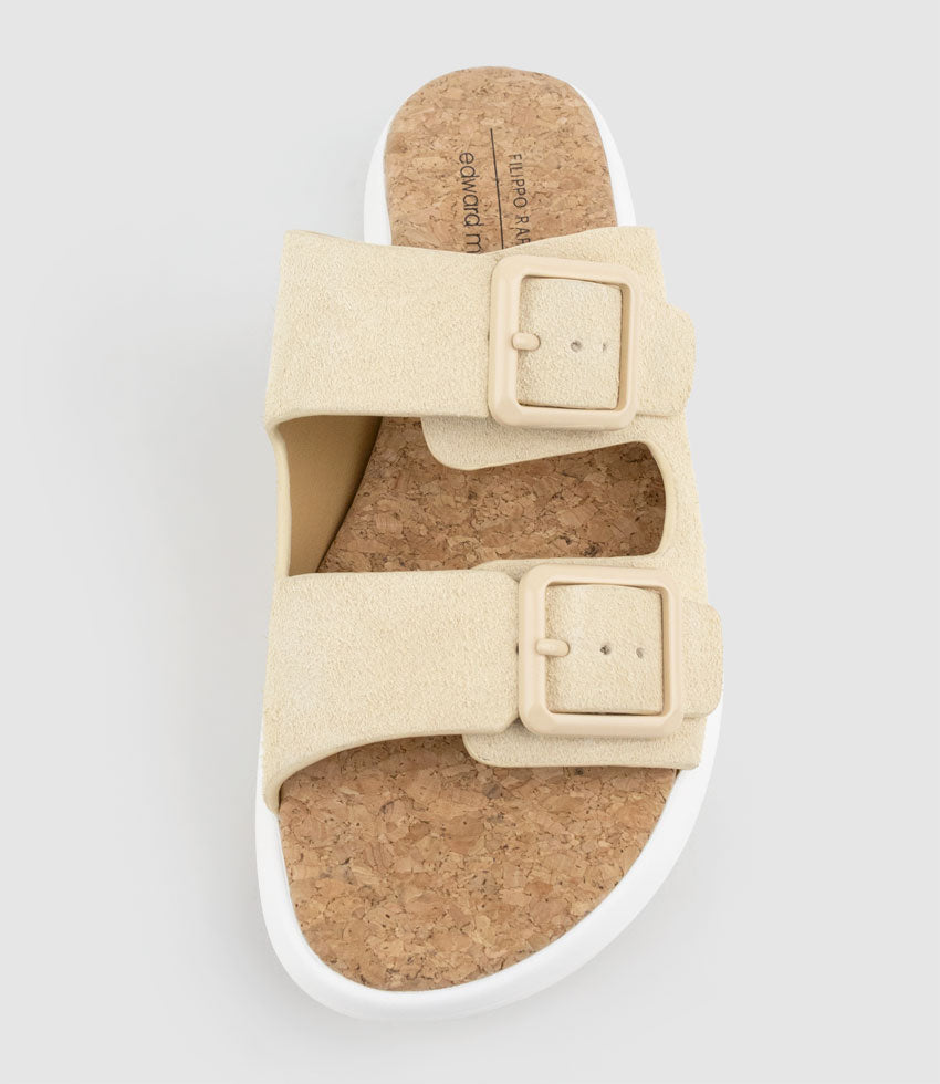 OSAKA Two Strap Slide on Unit in Hairy Sand Suede - Edward Meller