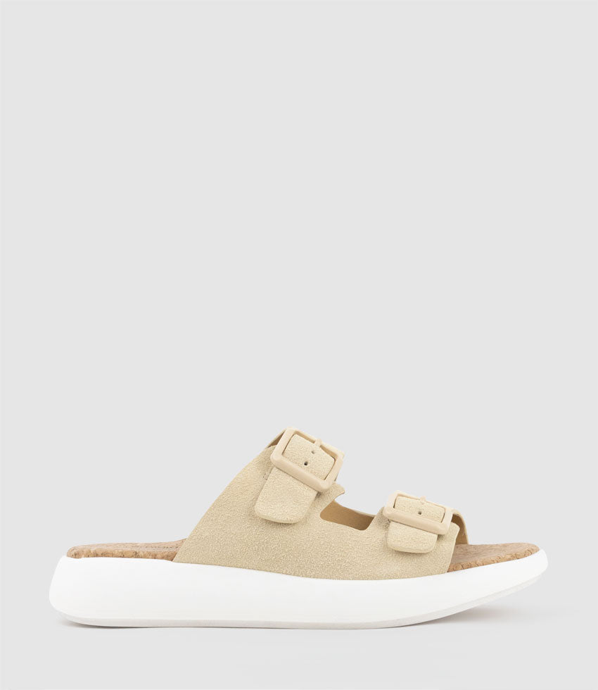 OSAKA Two Strap Slide on Unit in Hairy Sand Suede - Edward Meller