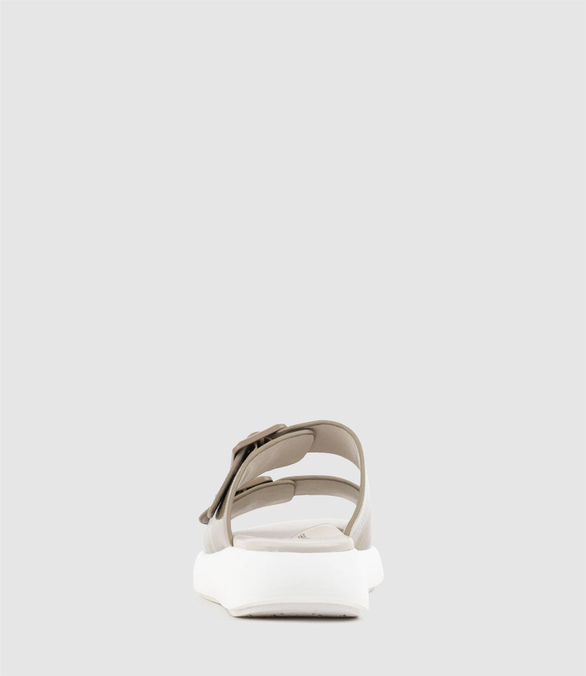 OSAKA Two Strap Slide on Unit in Taupe Crinkle Patent - Edward Meller