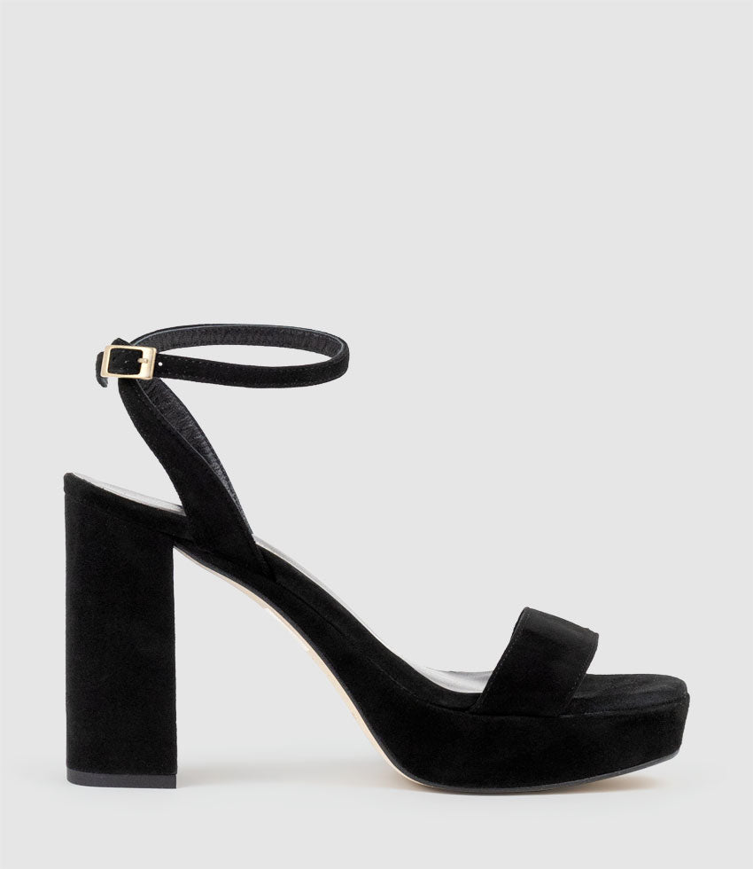 Black Textured Glittered Ankle-Strap Platform Sandals - CHARLES & KEITH IN