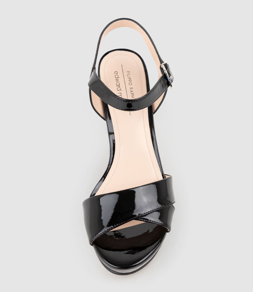 ROWAN80 Asymmetrical Platform Sandal in Black Patent - Edward Meller