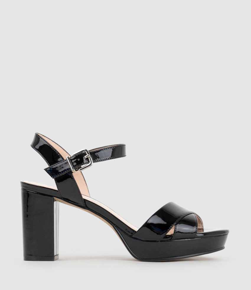 ROWAN80 Asymmetrical Platform Sandal in Black Patent - Edward Meller