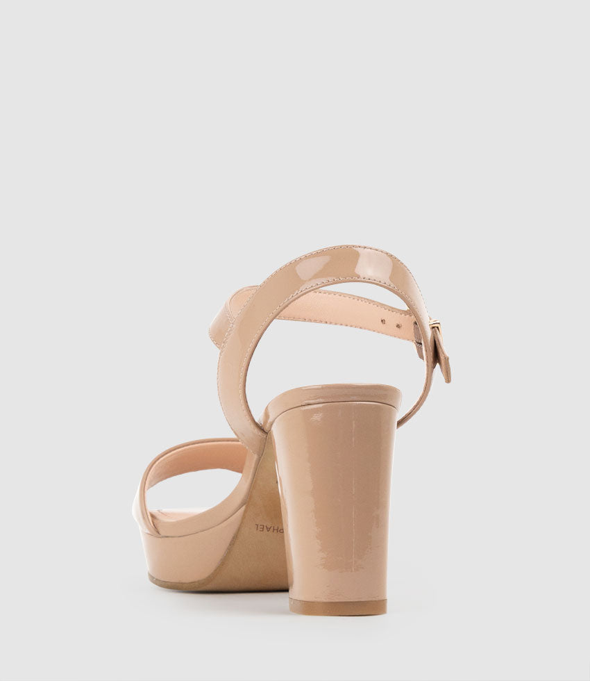 ROWAN80 Asymmetrical Platform Sandal in Nude Patent - Edward Meller