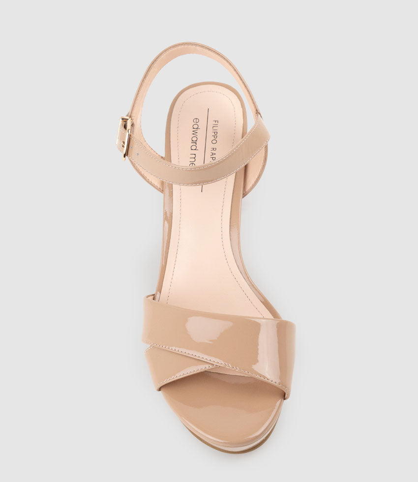 ROWAN80 Asymmetrical Platform Sandal in Nude Patent - Edward Meller