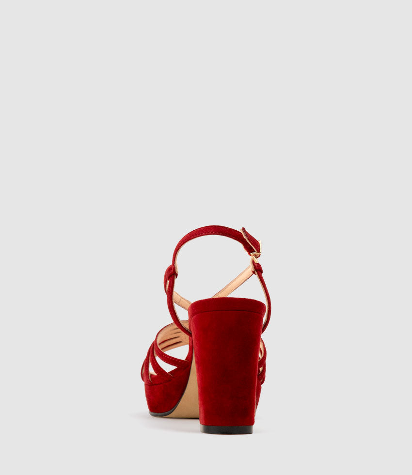 RYLEE80 Strappy Platform Sandal in Cherry Suede - Edward Meller