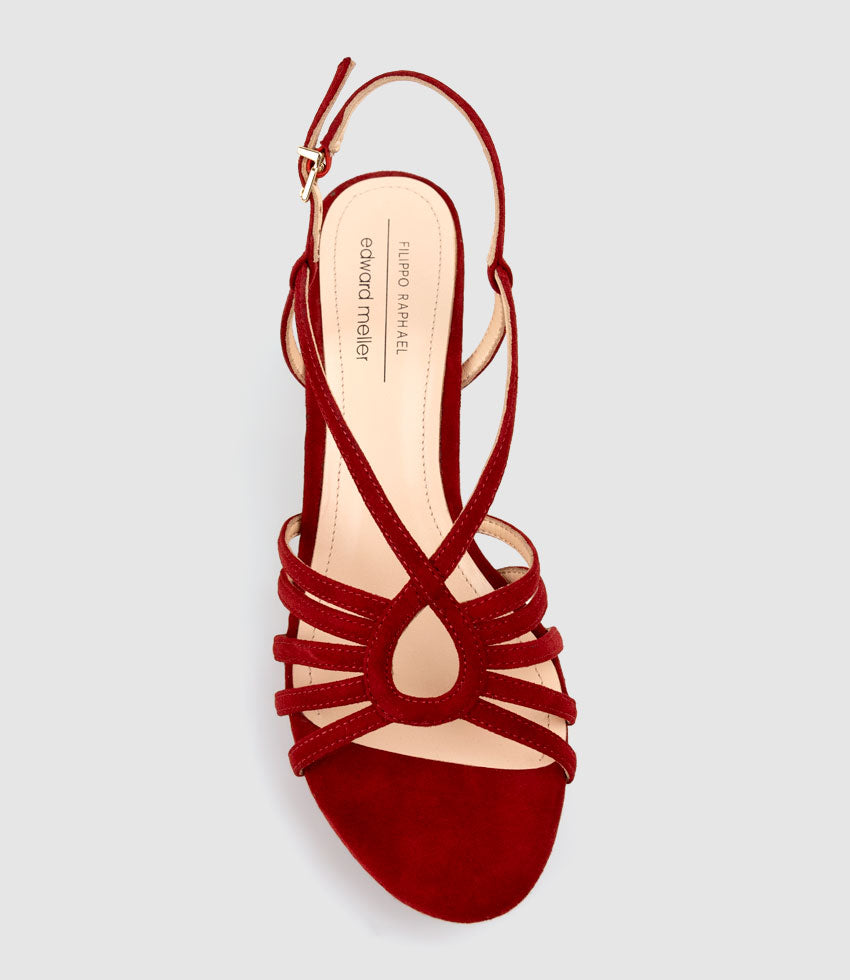 RYLEE80 Strappy Platform Sandal in Cherry Suede - Edward Meller