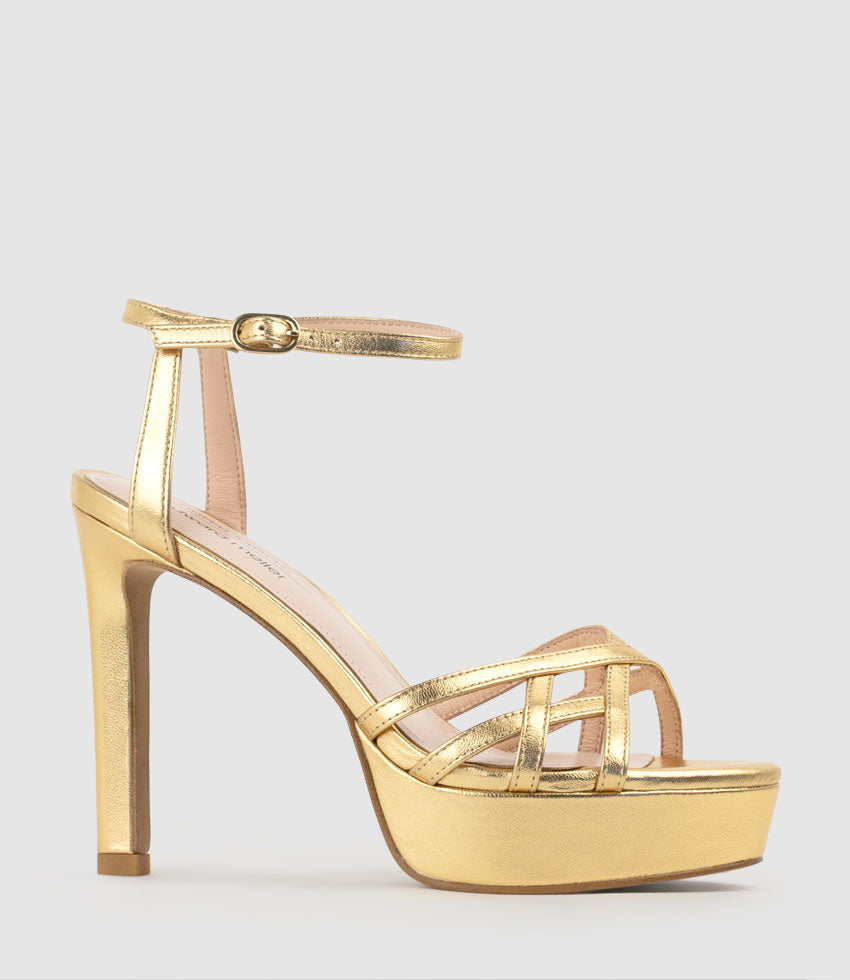 SAMI110 Lattice Front Platform Sandal in Aged Gold - Edward Meller