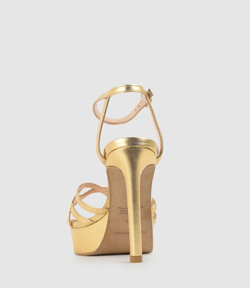 SAMI110 Lattice Front Platform Sandal in Aged Gold - Edward Meller