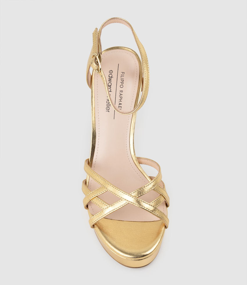 SAMI110 Lattice Front Platform Sandal in Aged Gold - Edward Meller