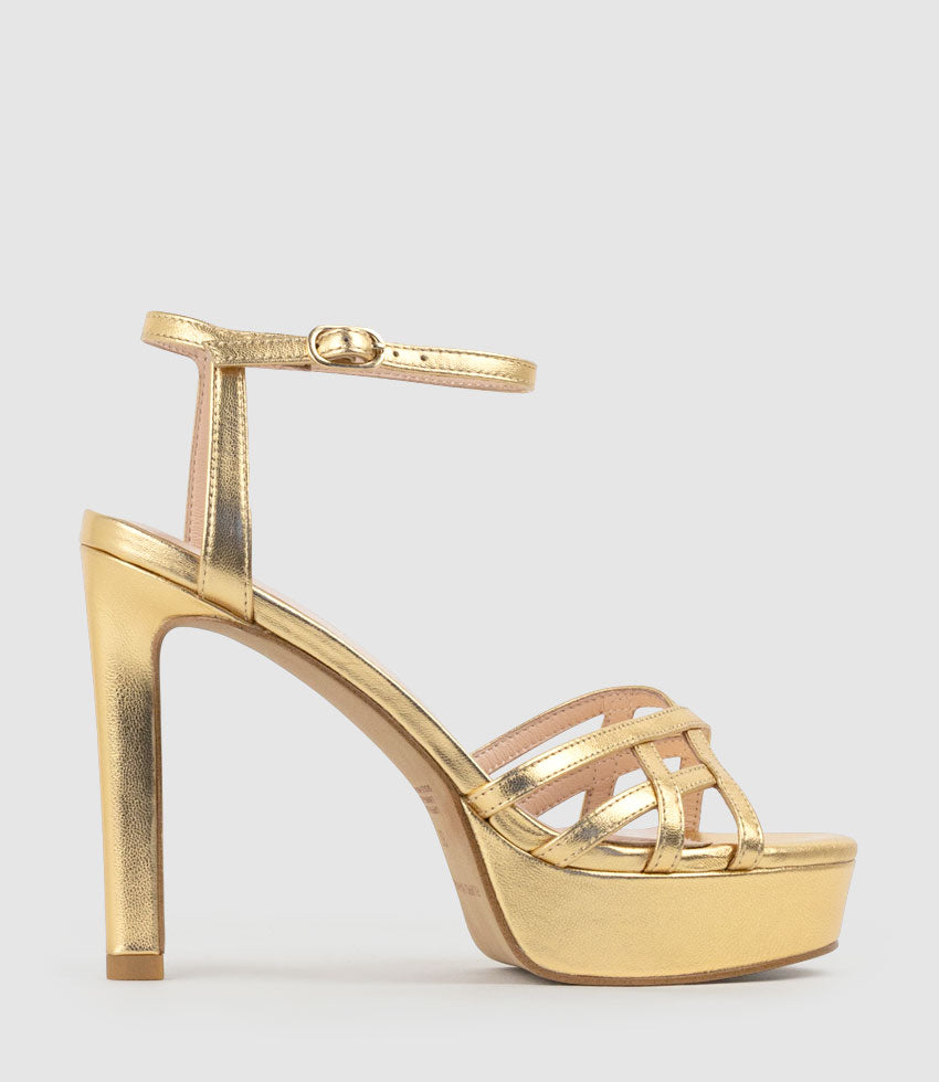 SAMI110 Lattice Front Platform Sandal in Aged Gold - Edward Meller