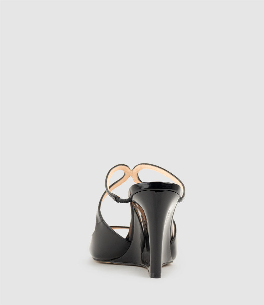 SENSO90 Strappy Slide on Wedge in Black High Shine - Edward Meller