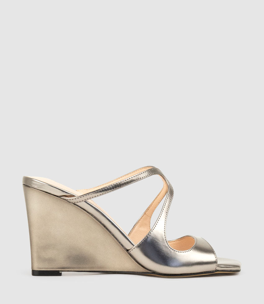 SENSO90 Strappy Slide on Wedge in Pewter High Shine - Edward Meller