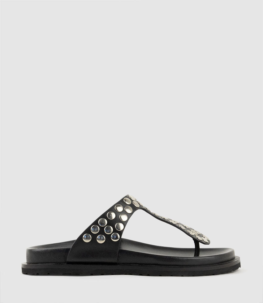 TIESTA Studded Thong on Footbed in Black  - Edward Meller