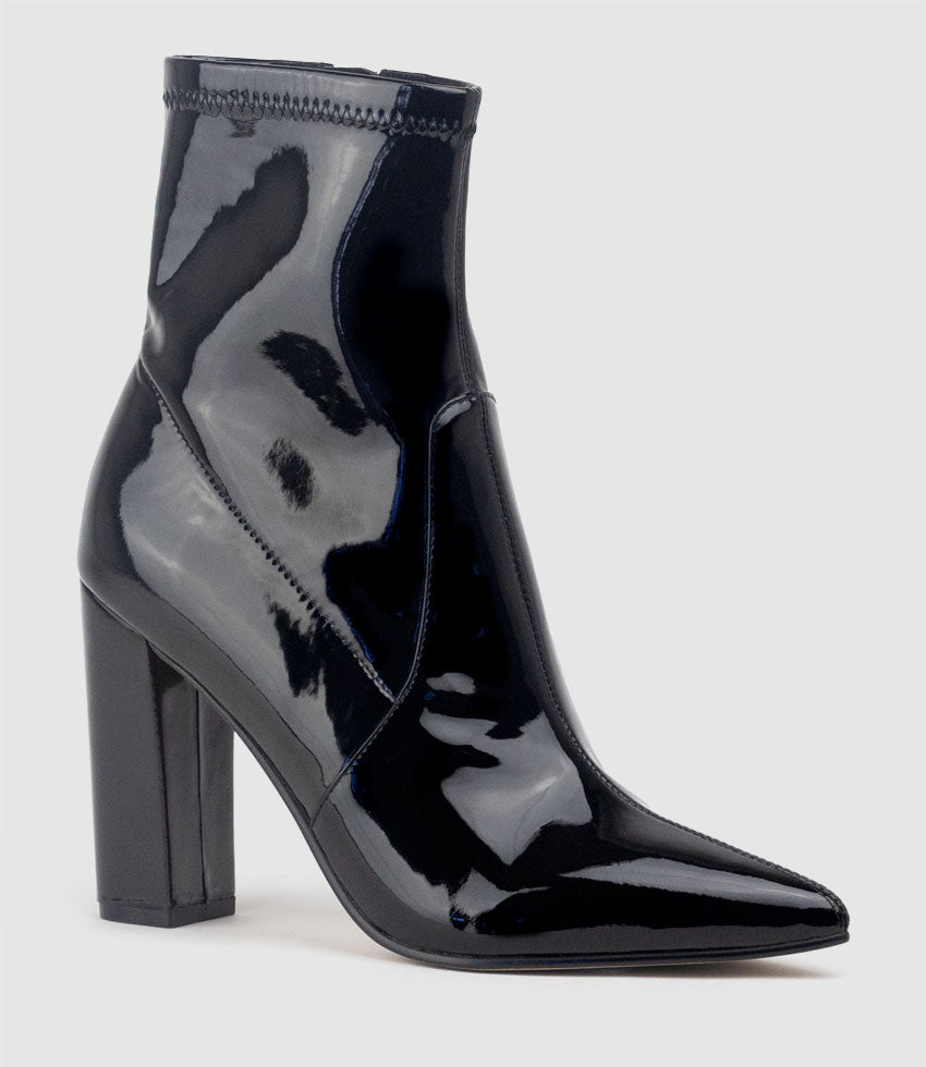 Black Lula Patent Block Heel Boots - CHARLES & KEITH DE