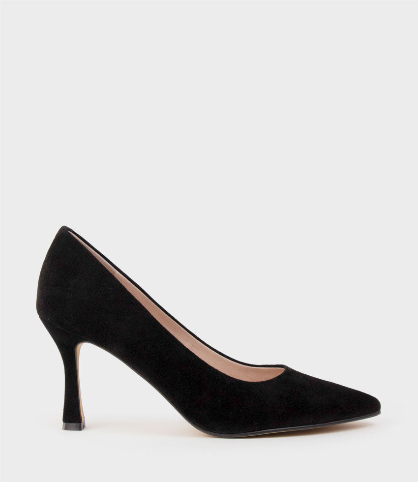 Black Suede Court Pump Shoes | Mid High Heel | SilkFred US