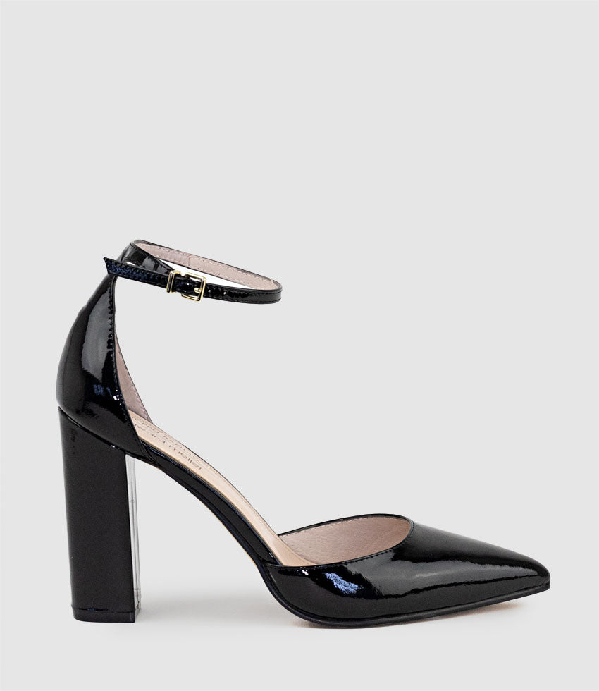 Chanel Shoe Black Patent Leather Satin Ankle Strap 38.5 / 8.5 | Mightychic