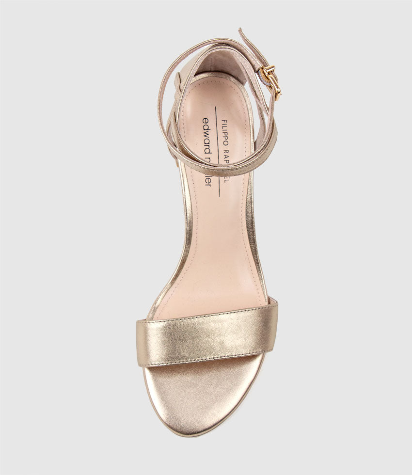 KENIA60 Block Heel Sandal with Hourglass Ankle Wrap in Rosegold ...