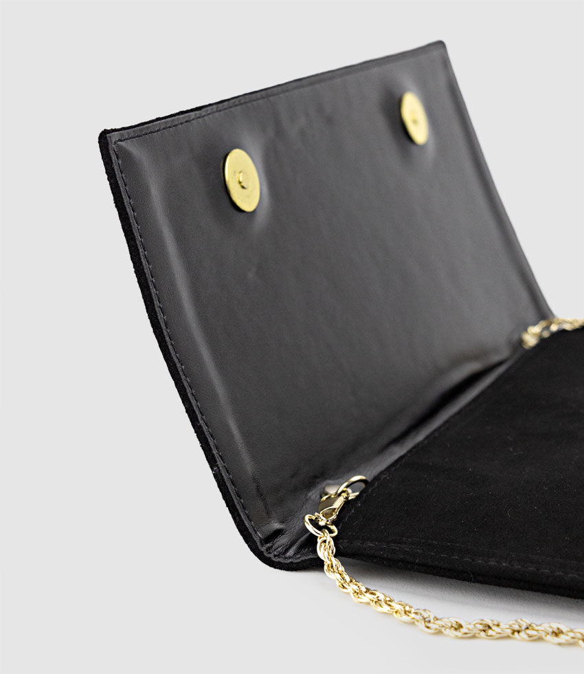 ASOS Black Suede Clutch Evening Purse with Gold Accent 11