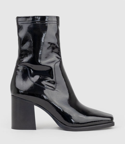 UNDRA80 Square Toe Ankle Boot in Black Patent - Edward Meller