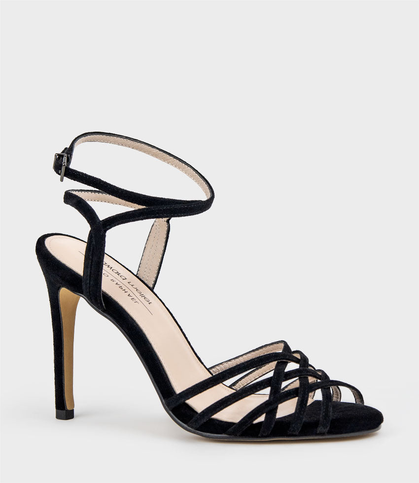 WILDER100 Strappy Sandal in Black Suede - Edward Meller